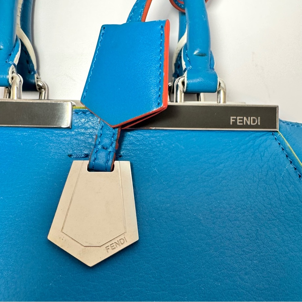 Fendi 3Jours Mini Blue Leather Top Handle Bag W Silver Accent & Crossbody Strap - Picture 10 of 16